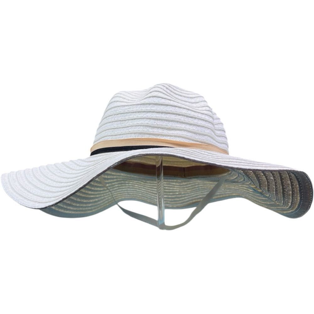 White Brim with Black and Tan Ribbon Straw Sun Hat